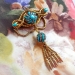 Antique Victorian Diamond Pendant Victorian Turquoise Tassel Necklace Brooch Pin 18k 9k Yellow Gold Sterling Silver