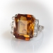 Art Deco Emerald Cut Citrine Diamond Ring Circa 1930's Vintage Filigree Birthstone Ring 14k White Gold