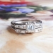 Vintage Estate Retro 1950's Emerald Cut Baguette Single Cut Diamond Wedding Band Engagement Ring 14k White Gold Keepsake Set