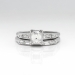 Vintage Estate Retro 1950's Emerald Cut Baguette Single Cut Diamond Wedding Band Engagement Ring 14k White Gold Keepsake Set