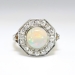 Art Deco Opal Old European Cut Diamond Halo Ring 18k Platinum