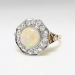 Art Deco Opal Old European Cut Diamond Halo Ring 18k Platinum