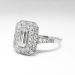 Vintage Emerald Cut Diamond Old European Cut Diamond Halo Filigree Hand Engraving Engagement Anniversary Platinum Ring 