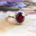 Vintage Garnet Diamond Ring Circa 1940's Garnet Old Single Cut Diamond Halo Ring 18k Platinum