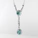 Art Deco 5.82ct t.w. Natural Rare Blue Zircon Filigree Engraved Floral Drop Necklace Pendant 14k 10k White Gold