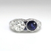 Art Deco Sapphire Ring Circa 1920's 2.43ct t.w. Double Old Cut Diamond Blueberry Blue Natural Sapphire Filigree Engagement Ring Platinum