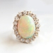 Edwardian 7.14ct t.w. Large Natural Crystal Australian Opal & Old European Cut Diamond Halo Ring 14k Yellow Gold 