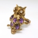 Vintage Amethyst Diamond Owl Ring Circa 1950's Figural Birthstone Gift Birthday Ring 14k Yellow Gold
