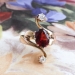 Antique Art Nouveau 1900's Garnet & Old Mine Cut Diamond Birthstone Cocktail Bypass Ring 18k Gold