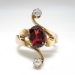 Antique Art Nouveau 1900's Garnet & Old Mine Cut Diamond Birthstone Cocktail Bypass Ring 18k Gold