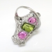 Huge Vintage 1920's 7.21ct t.w. Edwardian Pink Topaz Peridot Diamond Navette Cocktail Birthstone Ring Platinum