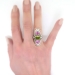 Huge Vintage 1920's 7.21ct t.w. Edwardian Pink Topaz Peridot Diamond Navette Cocktail Birthstone Ring Platinum