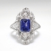 Vintage Sapphire Diamond Ring 2.10ct t.w. Circa 1930's Art Deco Navette Filigree Wedding Birthstone Engagement Ring Platinum
