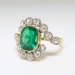Antique Emerald Diamond Ring 2.87ct t.w. Natural Emerald Old Cut Diamond Bypass Halo Ring 18k Platinum