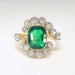Antique Emerald Diamond Ring 2.87ct t.w. Natural Emerald Old Cut Diamond Bypass Halo Ring 18k Platinum
