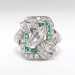 Art Deco Diamond Emerald Ring Circa 1930's 1.87ct t.w. Antique Marquise Cut Diamonds Hand Engraved Engagement Anniversary Ring Platinum 