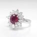 Romantic Estate Ruby and Marquise Diamond Halo Ring 18k