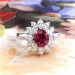 Romantic Estate Ruby and Marquise Diamond Halo Ring 18k