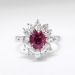 Romantic Estate Ruby and Marquise Diamond Halo Ring 18k