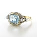 Art Deco Aquamarine Diamond Ring Circa 1930's Two Tone Filigree Engagement Birthstone Ring 14k Gold