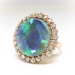 Victorian Influenced Antique Black Opal & Diamond Halo 18k Rose Gold Ring