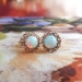 Antique Victorian 1.20ct t.w. Opal & Rose Cut Diamond Halo Earrings 10k Yellow Gold