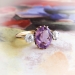 Antique Amethyst and Old Mine Cut Diamond 3 Stone Ring 18k