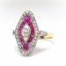 Edwardian Vintage 1920's Lab Ruby Antique Cut Diamond Anniversary Cocktail Ring 18k