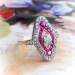 Edwardian Vintage 1920's Lab Ruby Antique Cut Diamond Anniversary Cocktail Ring 18k