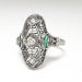 Vintage Art Deco Old Cut Diamond Filigree & Emerald Ring 18k White Gold
