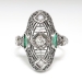 Vintage Art Deco Old Cut Diamond Filigree & Emerald Ring 18k White Gold