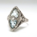 Art Deco 1.55ct t.w. Aquamarine Diamond Birthstone Cocktail Filigree 14k White Gold Ring