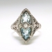 Art Deco 1.55ct t.w. Aquamarine Diamond Birthstone Cocktail Filigree 14k White Gold Ring