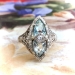 Art Deco 1.55ct t.w. Aquamarine Diamond Birthstone Cocktail Filigree 14k White Gold Ring