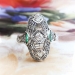 Vintage Art Deco Old Cut Diamond Filigree & Emerald Ring 18k White Gold