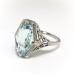 Art Deco 1930's Fancy Marquise Aquamarine Birthstone Cocktail Wedding Filigree Ring 18k White Gold