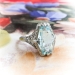 Art Deco 1930's Fancy Marquise Aquamarine Birthstone Cocktail Wedding Filigree Ring 18k White Gold