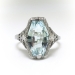 Art Deco 1930's Fancy Marquise Aquamarine Birthstone Cocktail Wedding Filigree Ring 18k White Gold