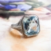 Art Deco Aquamarine Ring Circa 1930's 4.66ct Birthstone Cocktail Wedding Engagement Filigree Hand Engraved Ring 18k White Gold
