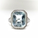 Art Deco Aquamarine Ring Circa 1930's 4.66ct Birthstone Cocktail Wedding Engagement Filigree Hand Engraved Ring 18k White Gold