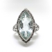 Art Deco Aquamarine Ring Circa 1930's Vintage 3.30ct Marquise Birthstone Cocktail Wedding Filigree Ring 18k White Gold