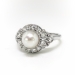 Vintage Pearl Diamond Ring Circa 1940's .30ct t.w. Birthstone Wedding Engagement Ring Platinum