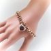 Antique Victorian 9ct Rose and Yellow Gold Link Bracelet with Heart Padlock for 7.25 wrist