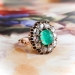 Antique Emerald Diamond Ring Circa 1890's Victorian 1.60ct t.w. Cabochon Rose Cut Engagement Statement Ring 10k Rose Gold
