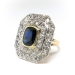 Vintage Sapphire Diamond Ring 4.79ct t.w. Circa 1930's Art Deco Double Halo Wedding Birthstone Engagement Ring 14k Yellow White Gold