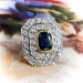 Vintage Sapphire Diamond Ring 4.79ct t.w. Circa 1930's Art Deco Double Halo Wedding Birthstone Engagement Ring 14k Yellow White Gold