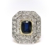 Vintage Sapphire Diamond Ring 4.79ct t.w. Circa 1930's Art Deco Double Halo Wedding Birthstone Engagement Ring 14k Yellow White Gold
