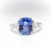Estate Sapphire & Trillion Diamond Three Stone Ring 3.93ct t.w. Cushion Cut Engagement Anniversary Birthstone Ring Platinum
