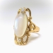 Antique Moonstone Diamond Ring Art Nouveau Circa 1900's 4.95ct t.w. Vintage Navette Old European Cut Three Stone Ring 14k Yellow Gold