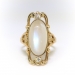 Antique Moonstone Diamond Ring Art Nouveau Circa 1900's 4.95ct t.w. Vintage Navette Old European Cut Three Stone Ring 14k Yellow Gold